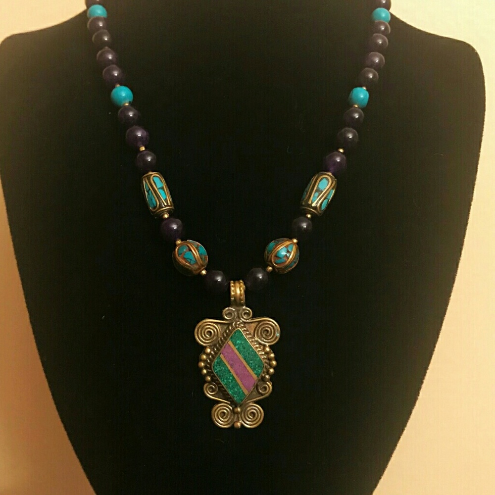 Turquoise Inlay Pendant Necklace